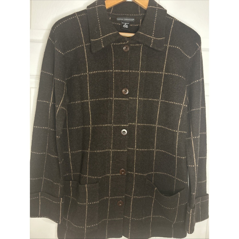 Vintage Sarah Spencer 100% Lambswool Size S‎ Brown Mid-Length Cardigan Sweater